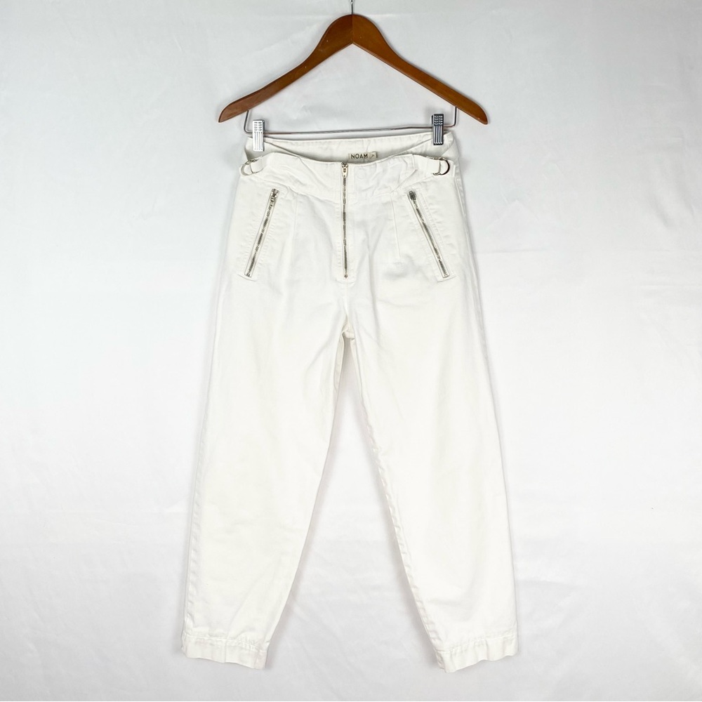 NOAM Gilles Pant White Cotton Size 24 Straight Leg Trouser Side‎ Belts Utility